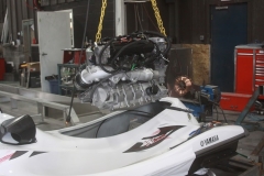 MacKinnon Marine uses parts from Yamaha WaveRunners, such as the 1,052 cc engine pictured here, to construct the innovative AlumaSki, which looks like a cross between a Jet Ski and a small skiff.